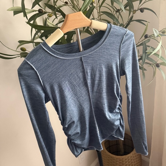 Free People Movement Ruched Long Sleeve Top Blue XS - Picture 3 of 12